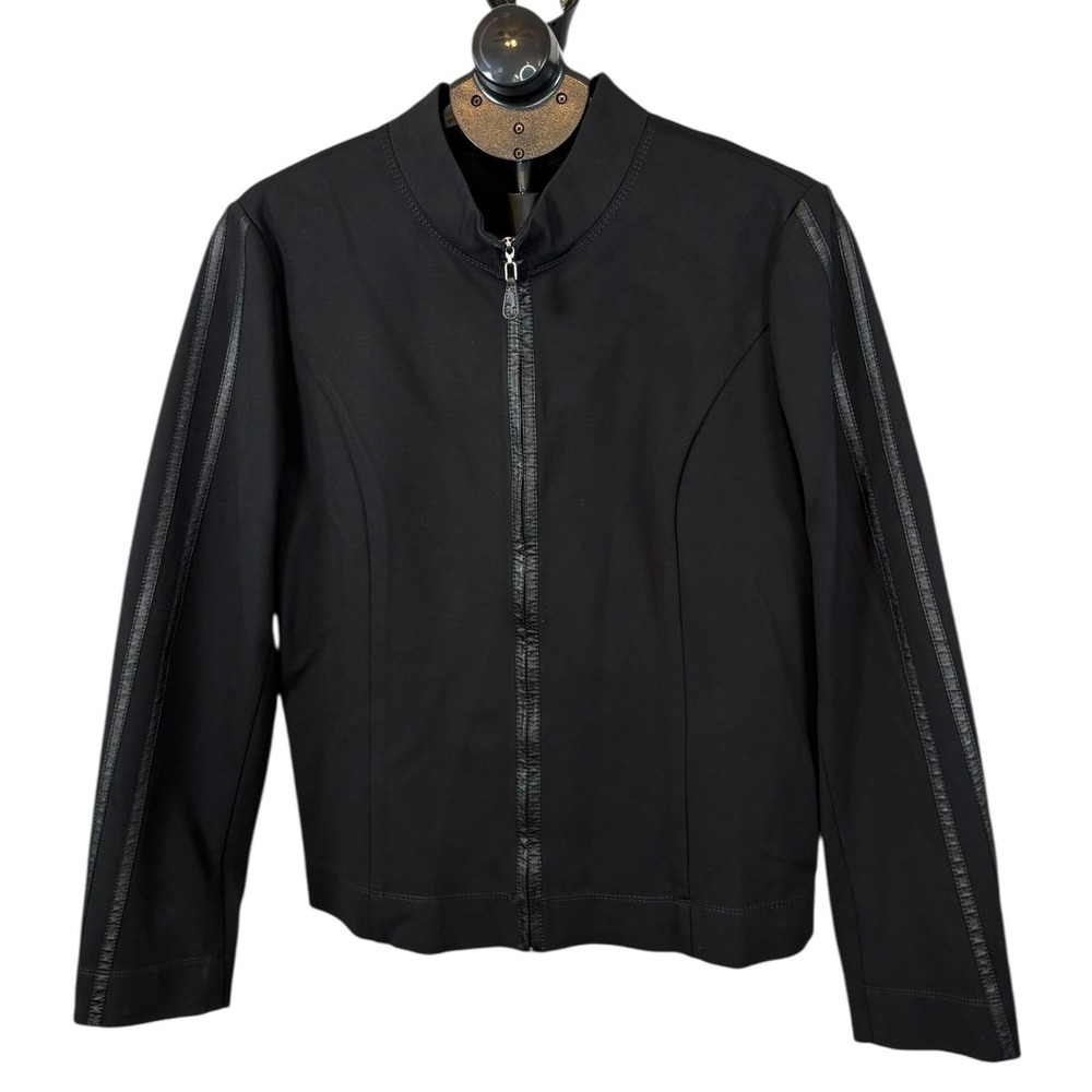 St. John Womens Black Zip Up Mock Neck Jacket FA10 GRP 2 Size L Rayon Blend